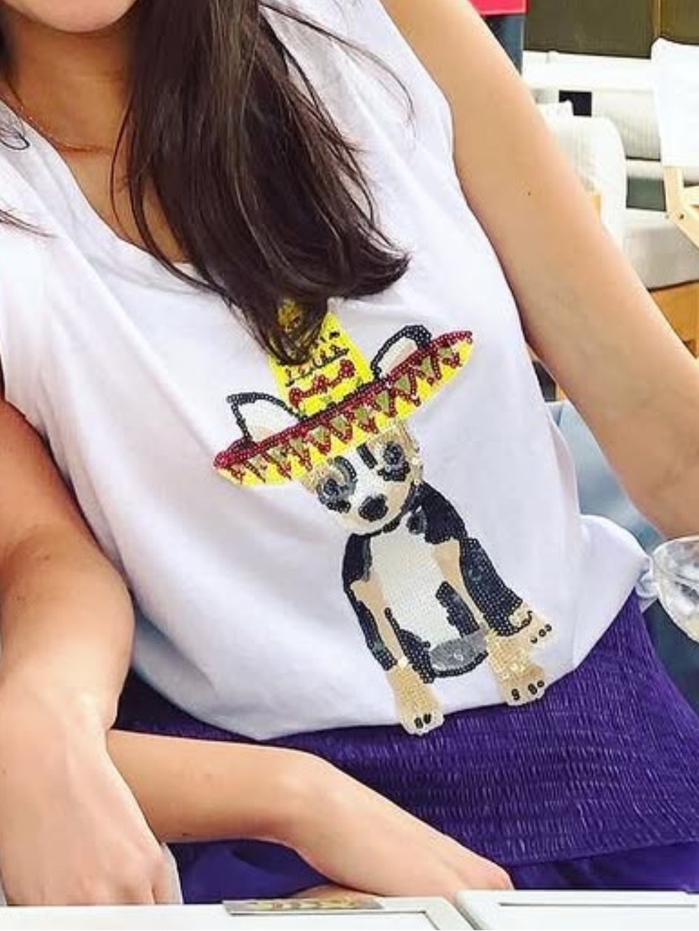 Sequin Dog Tank Top with Yellow Sombrero Accent